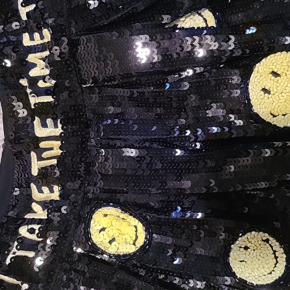 NWt 4 8 black yellow Alice + Olivia smiley mini sequin skirt happy barbiecore - Picture 9 of 10
